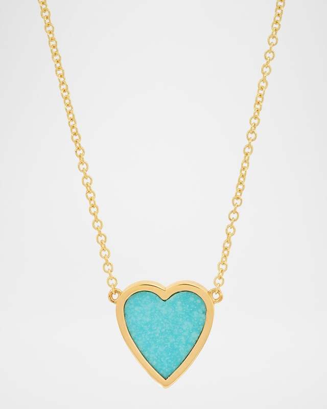 18K Yellow Gold Mini Inlay Heart Necklace with Turquoise